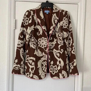 J. McLaughlin Blazer Brown Floral Pink Outline Boho Paisley Sz 2